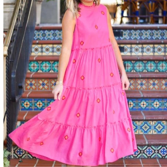 J. Marie The Evelyn Embroidered Midi Dress Pink Size Large - Picture 1 of 6